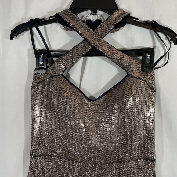 NEW XSCAPE [ 8 ] Allover Sequin Crisscross Halter‎ Gown in Glittery - Picture 6 of 12